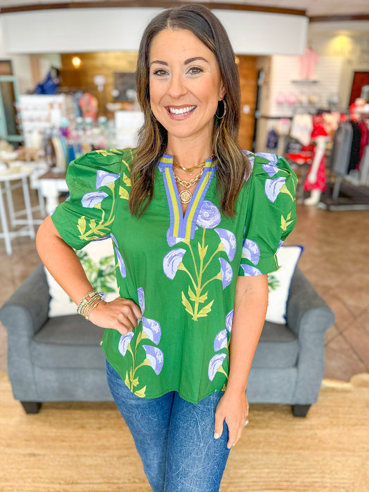 Rustic Blooms Top in Green