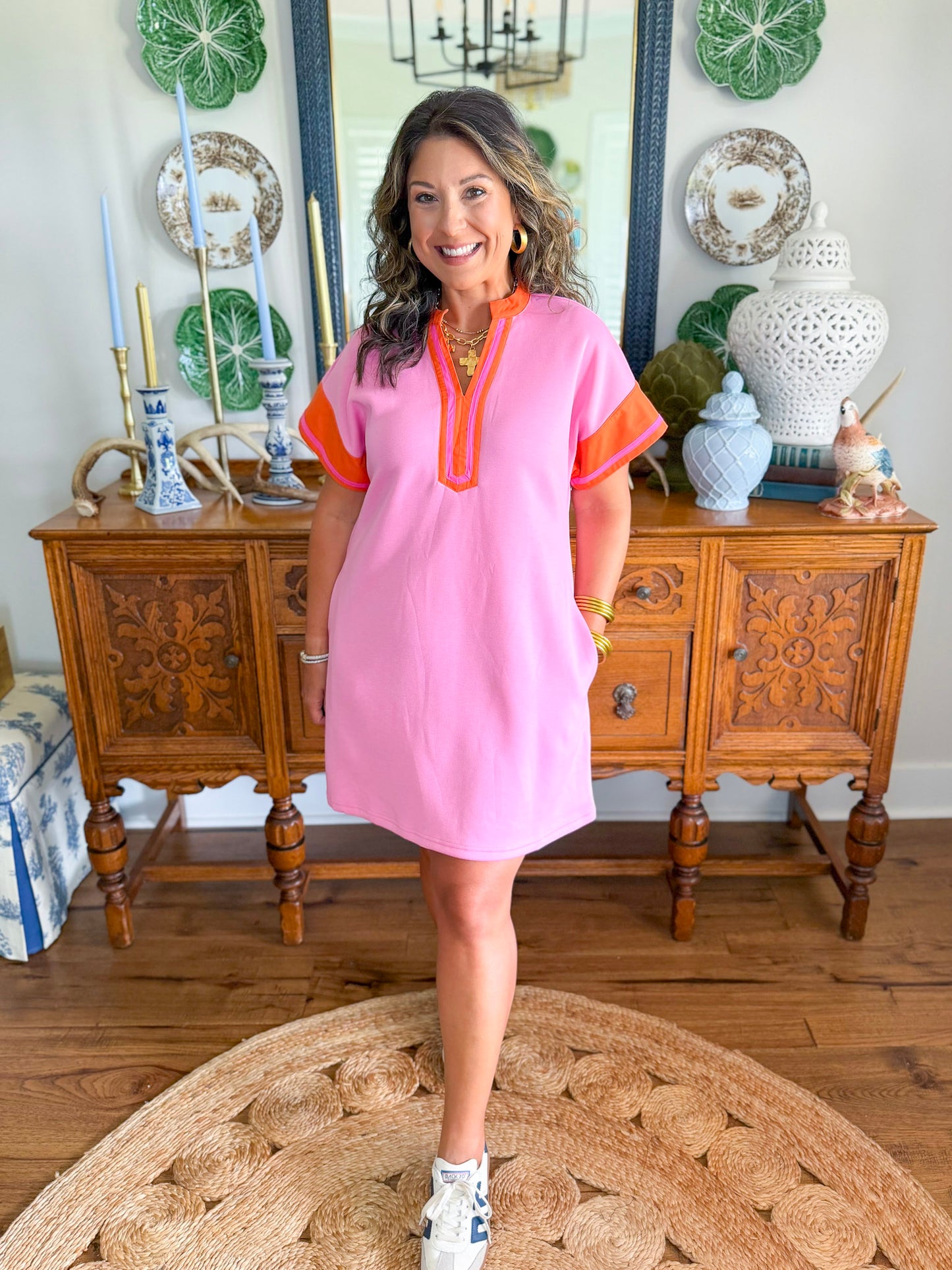 The Caroline Dress in Petal Pink & Orange