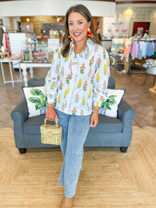 Summer to Remember Floral Top in Light Blue