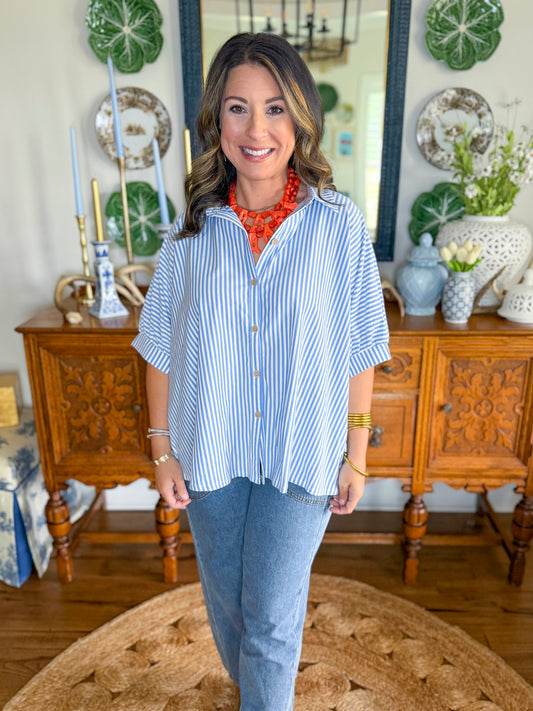 The Easy Escape Stripe Top in Blue