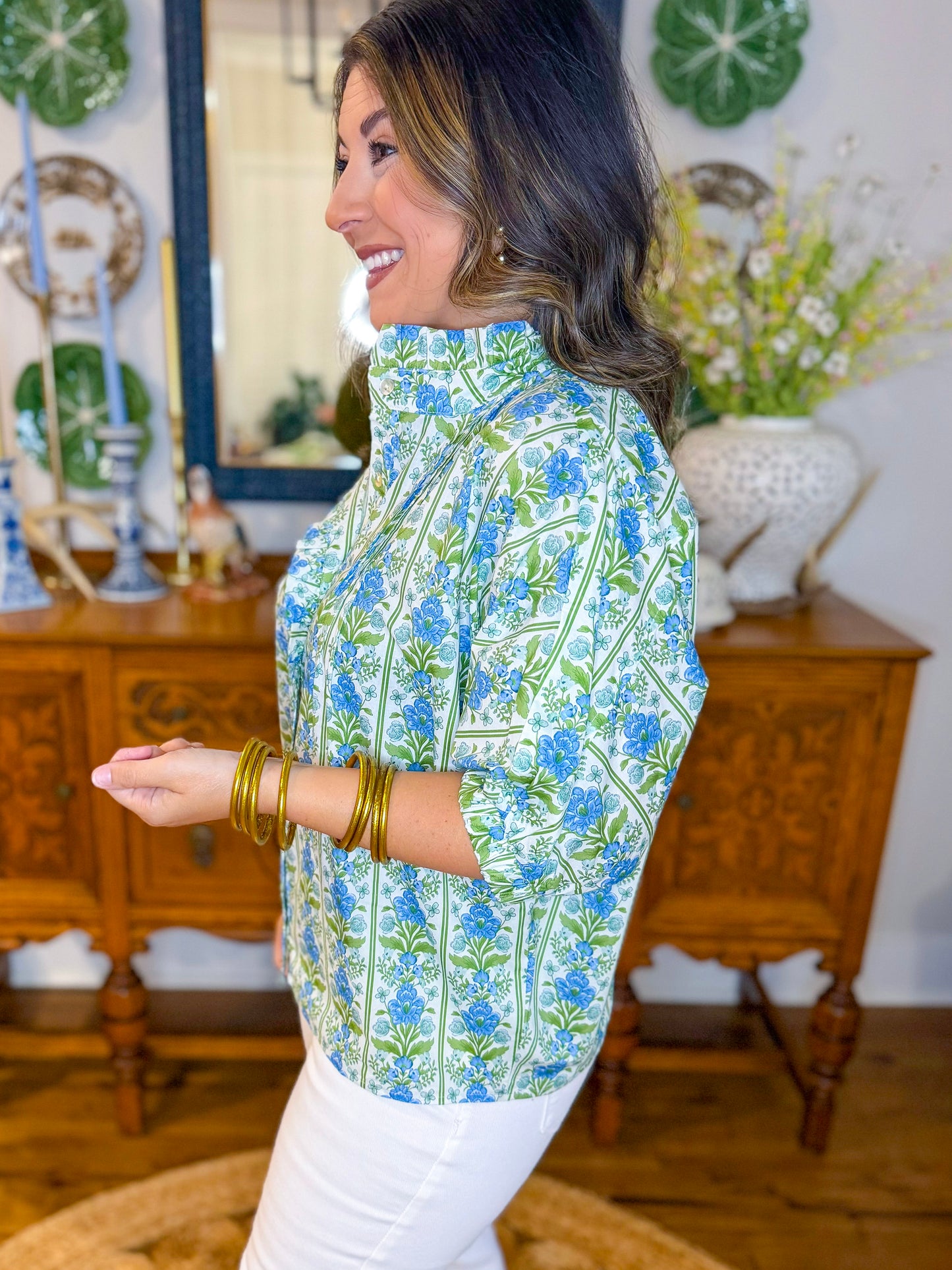 Cotton Bloom Button-Up Top