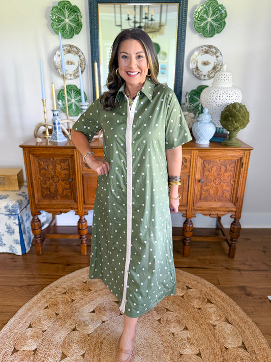 Olive Dot Shirt Dress