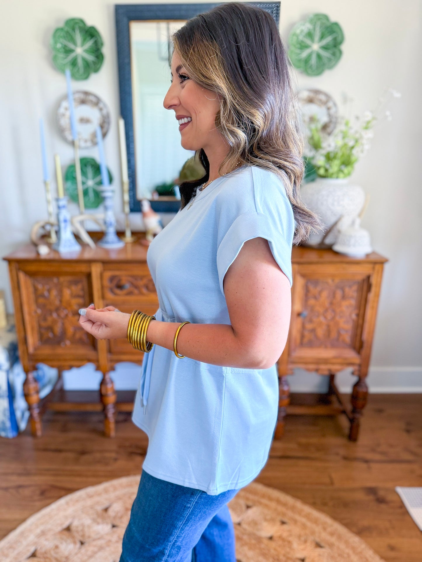 City Lights Cinched Top in Sky Blue