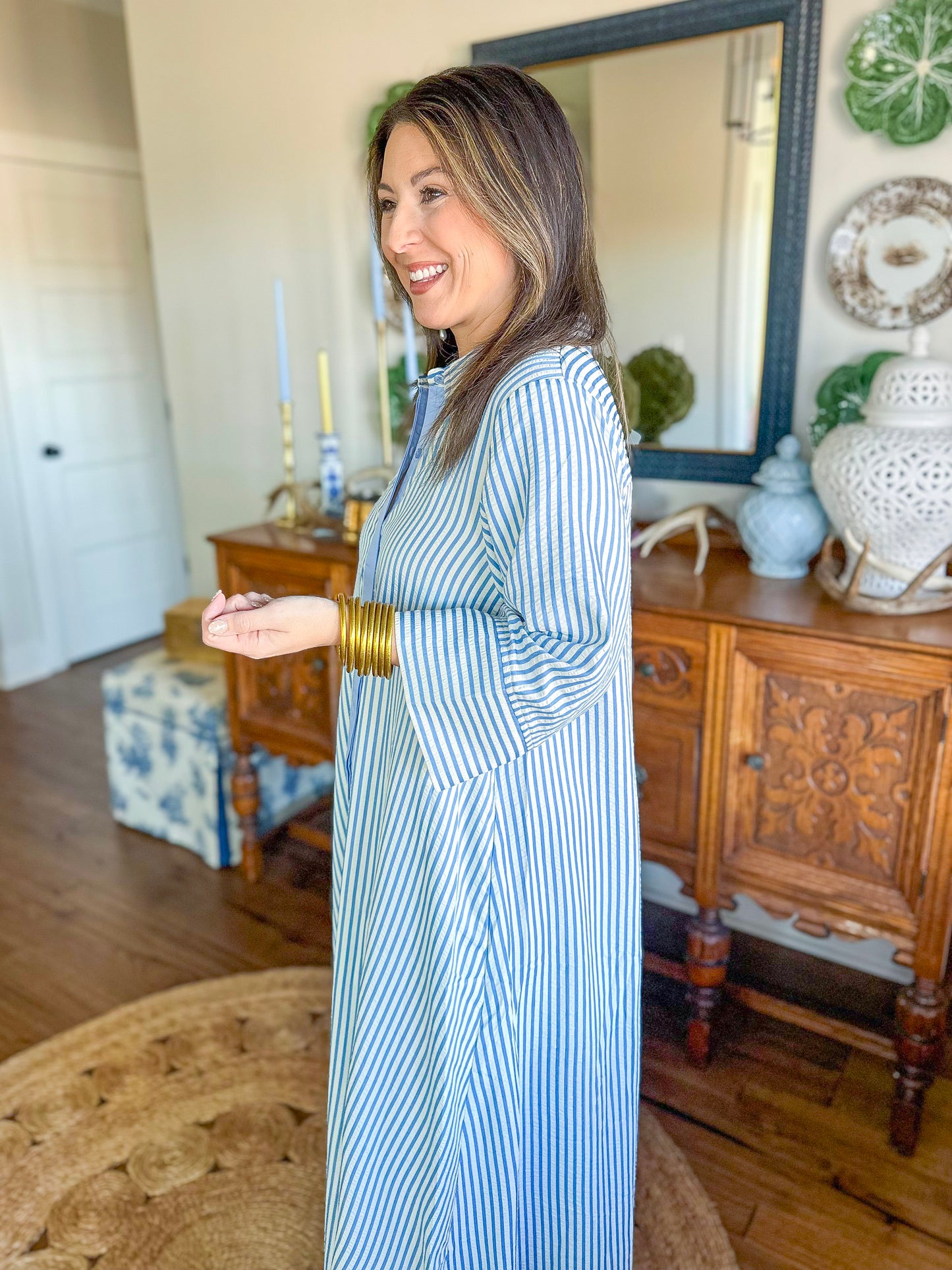 The Caroline Stripe Dress in Blue