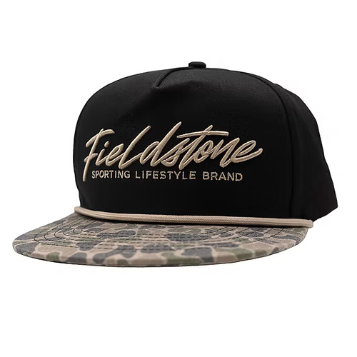 Fieldstone Black W/ Camo Bill Script Logo Hat