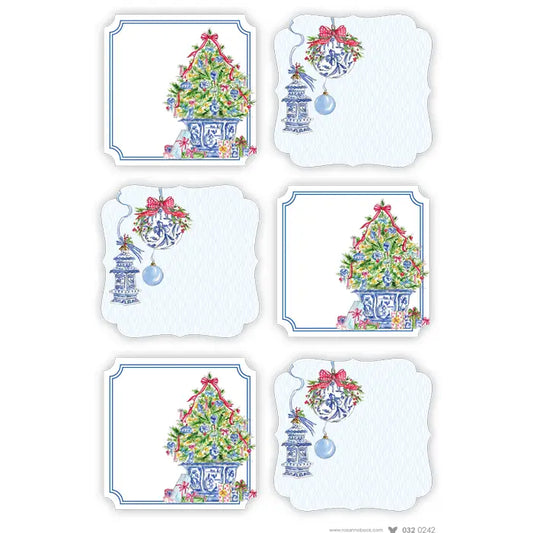 Blue Chinoiserie Tree and Ornaments Sticker Sheets