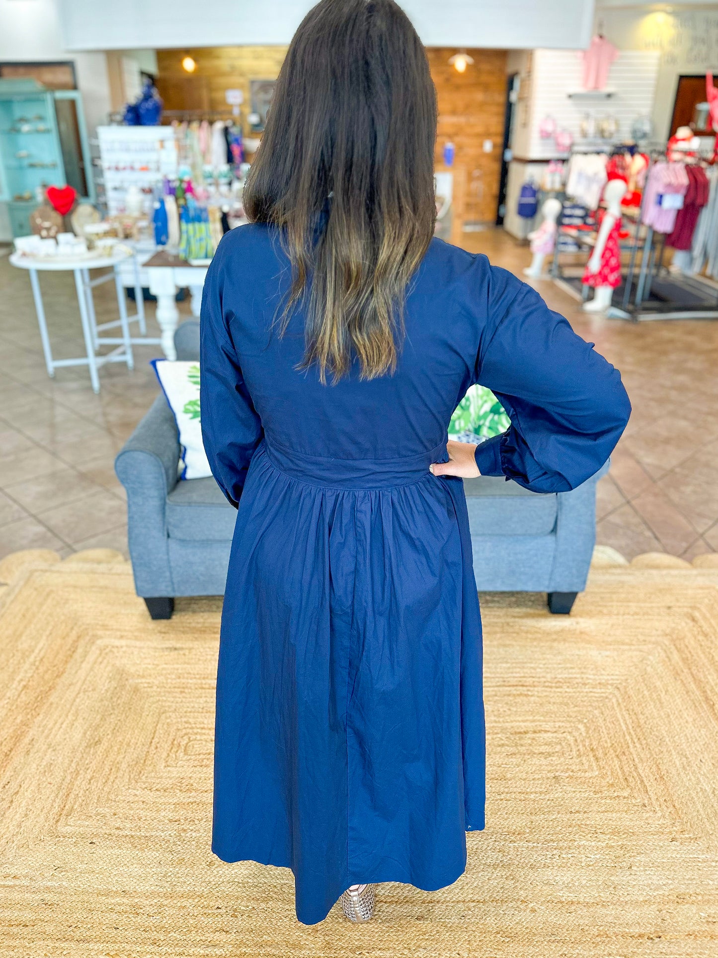 Whispering Willow Midi Dress in Navy