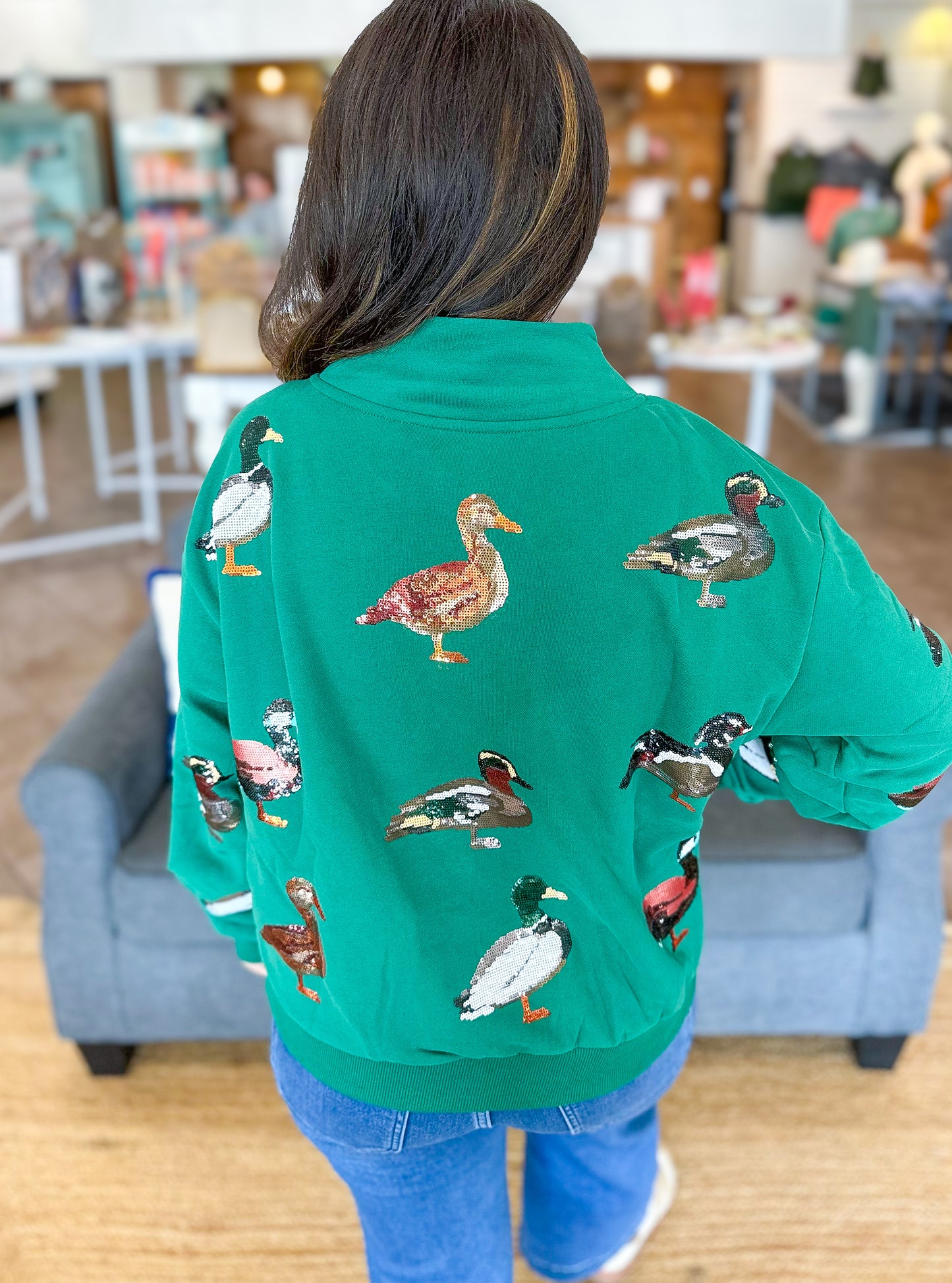 Queen of Sparkles Green Duck Mockneck Sweatshirt