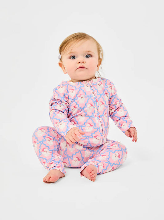 Mary Square Baby Pajama Onesie in Santa Baby Bows