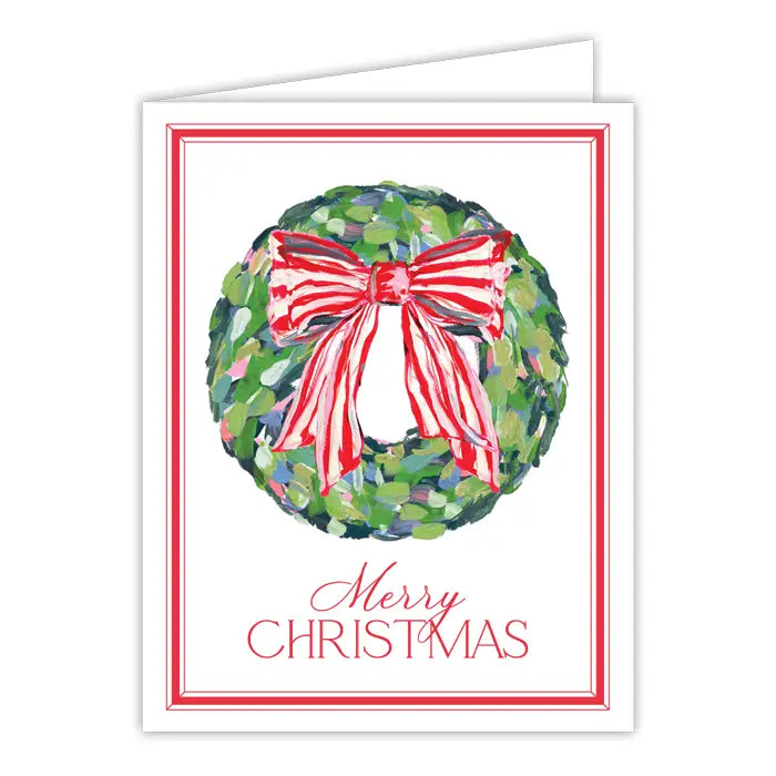 Merry Christmas Wreath with Red and White Greeting Card