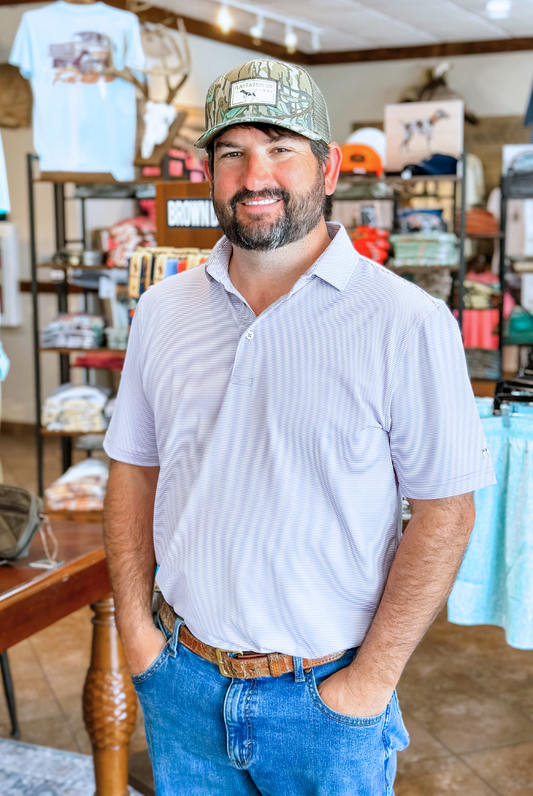 Southern Point Hinton Stripe Performance Polo in Elderberry/White