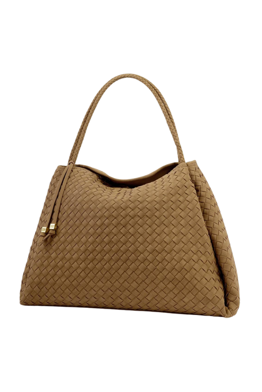 Katie Loxton | Nova Hand Woven Suedette Large Shoulder Bag in Caramel