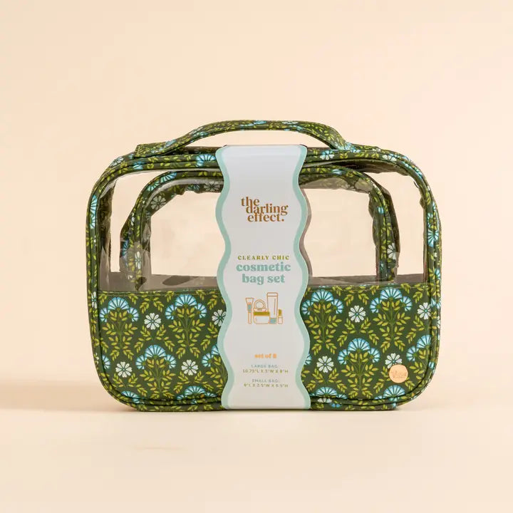 The Darling Effect | Clearly Chic Cosmetic Bag Set in Everbloom Forest Green