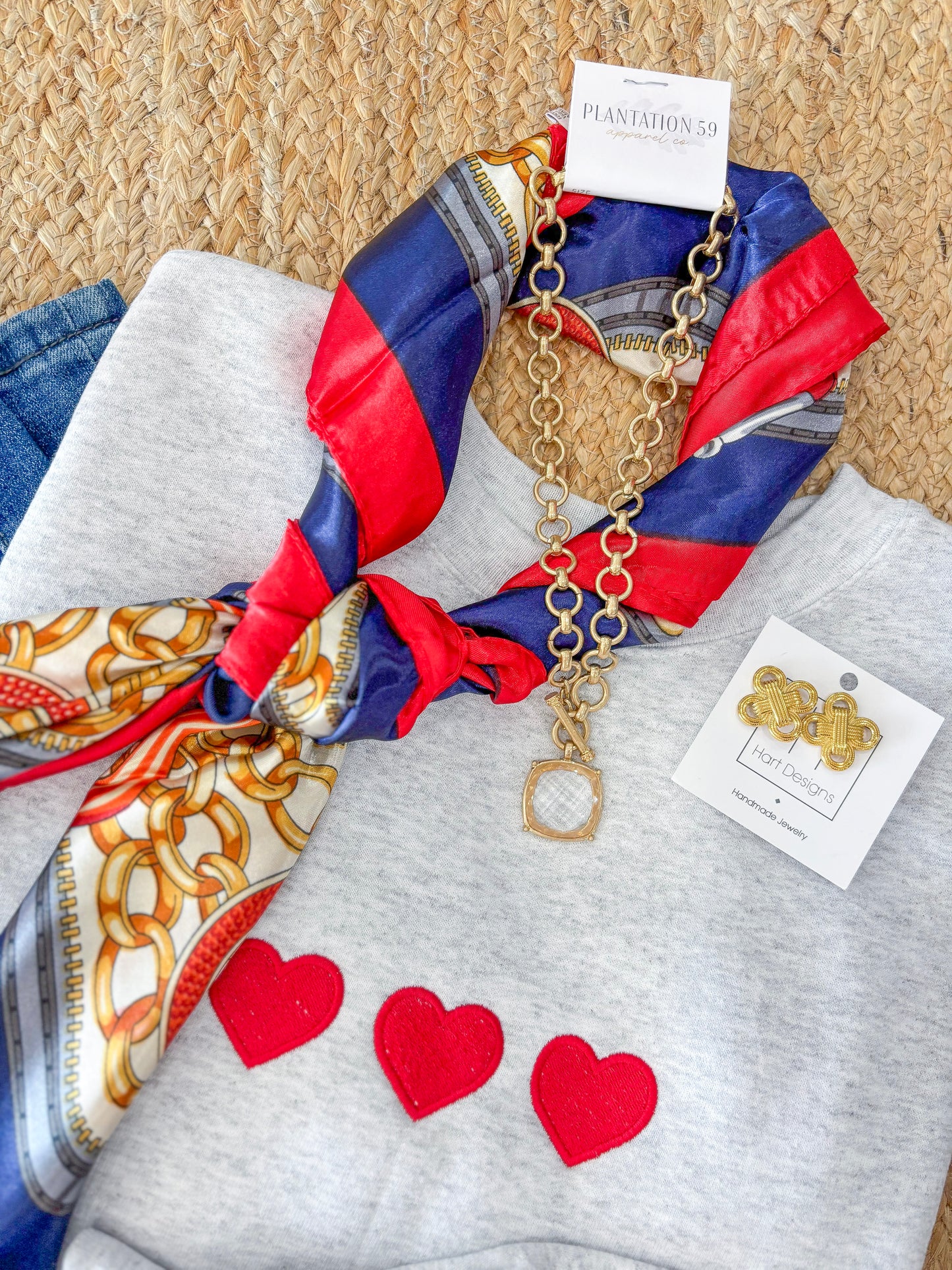 Trio Hearts Embroidered Sweatshirt