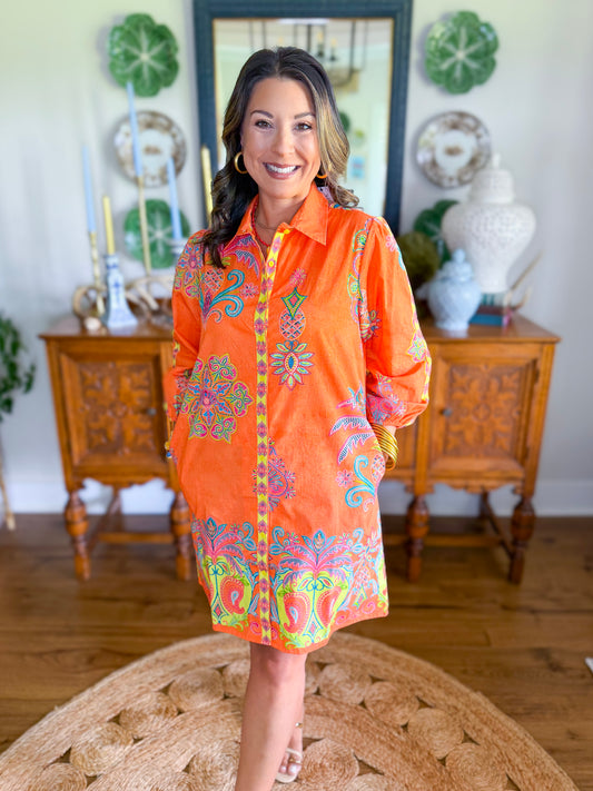 Ava Shift Dress in Apricot Filigree