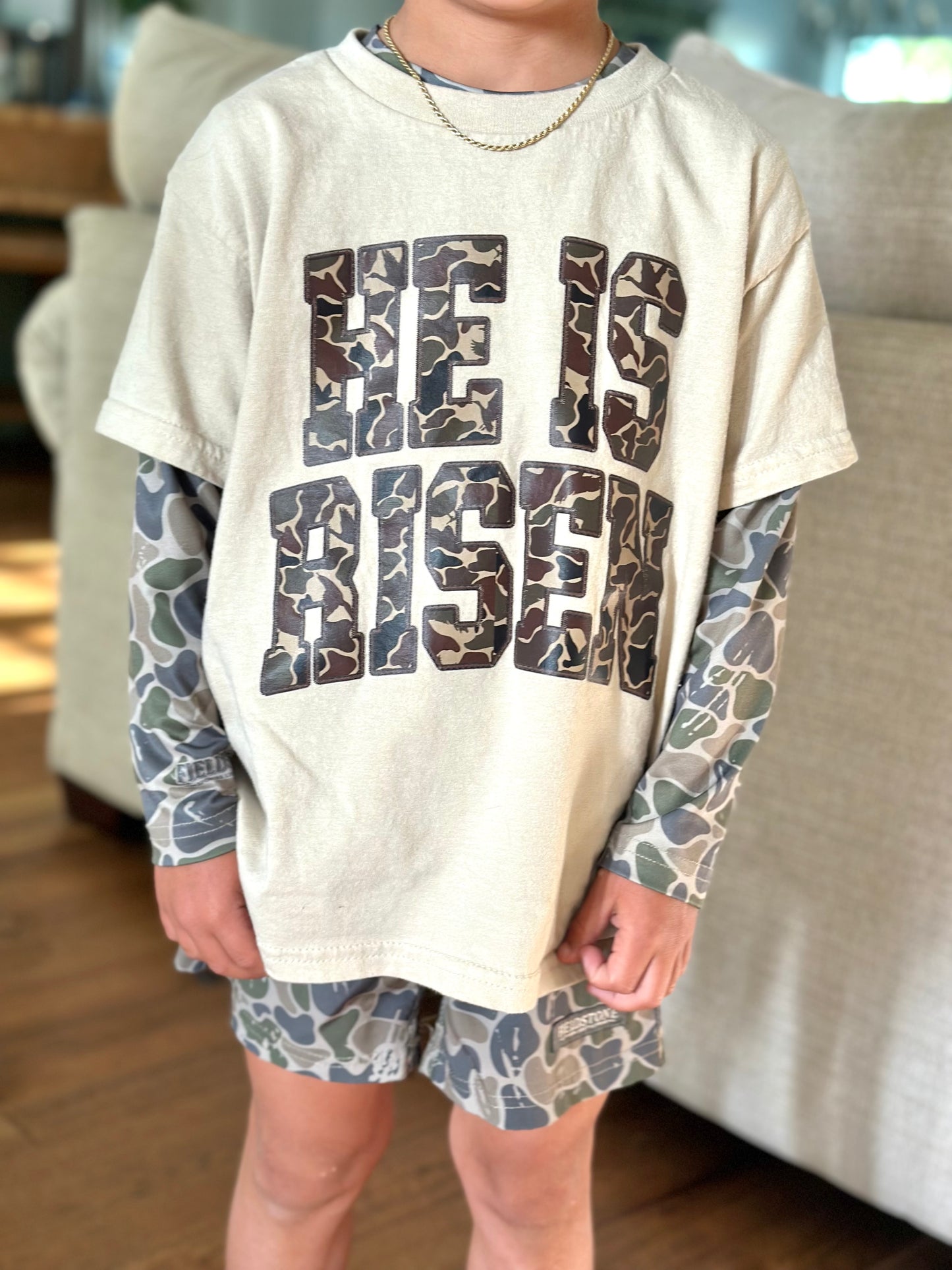 Youth He Is Risen Tee in Camo