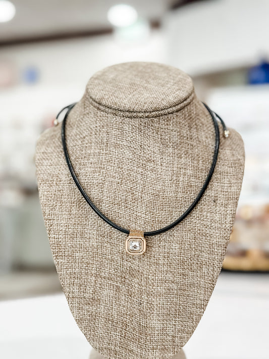 Leather Cord Necklace in Black