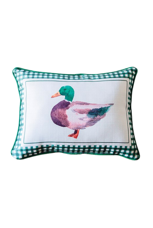 Little Birdie | Gingham Watercolor Mallard Pillow