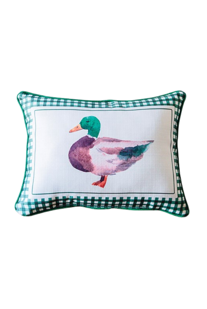 Little Birdie | Gingham Watercolor Mallard Pillow