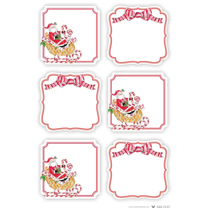 Santa in Candy Gingerbread Sleigh & Red Bow Sticker Sheets