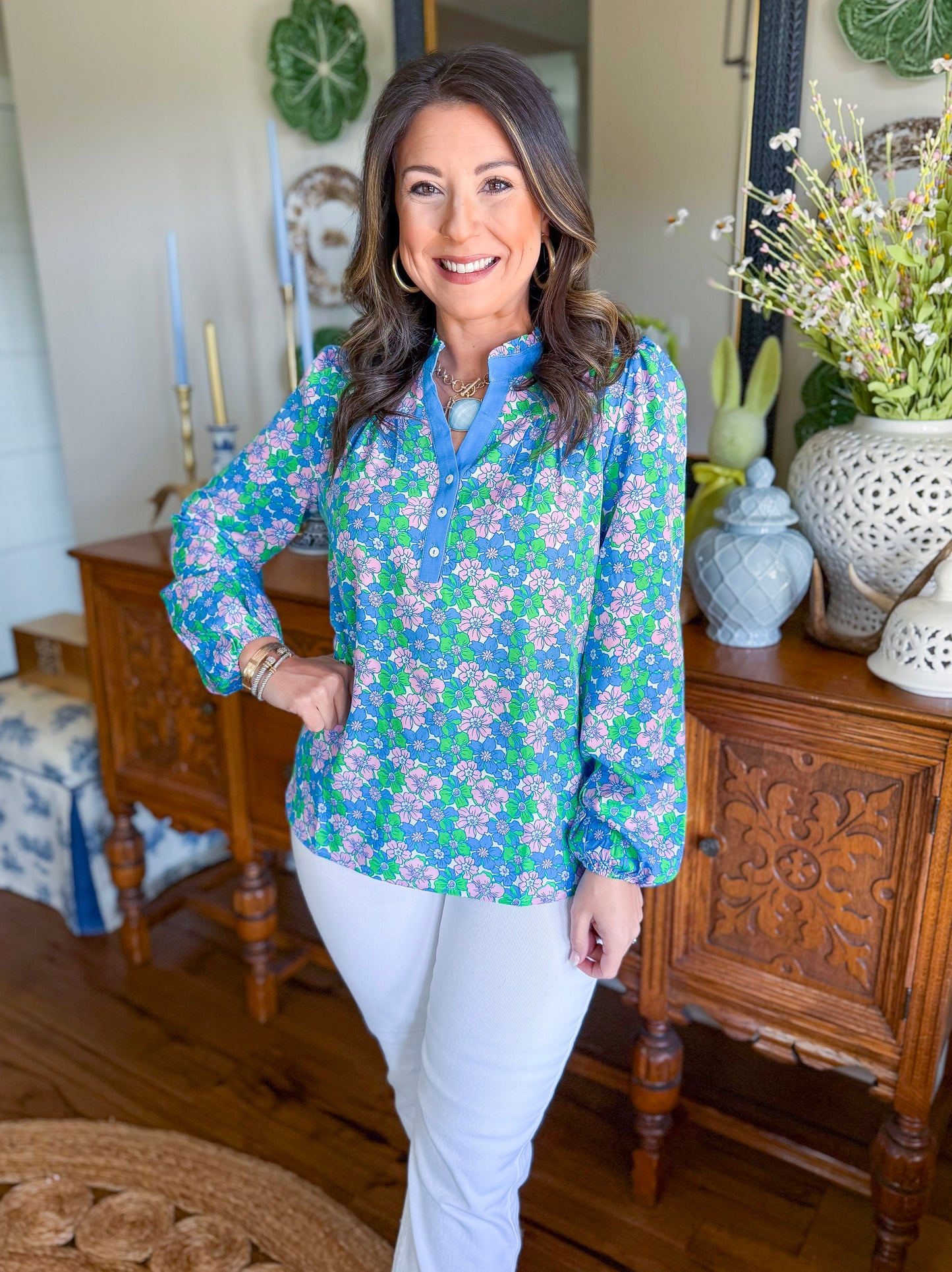 Mary Square | Gianna Top in Vintage Posies Blue