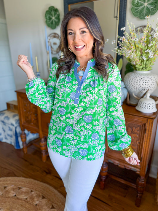 Mary Square | Gianna Top in Daisy Chain Green