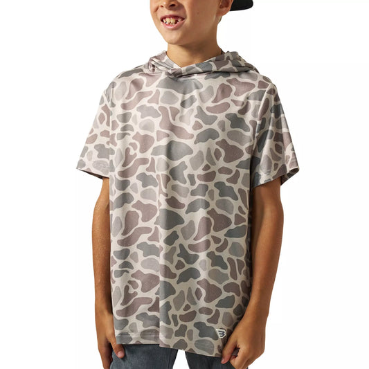 Burlebo | Youth Performance Short Sleeve Hoodie in Classic Deer Camo