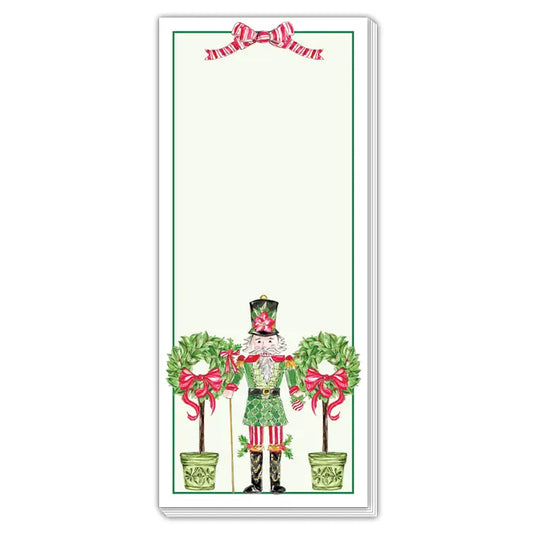 Poinsettia Nutcracker with Topiaries Skinny Notepad