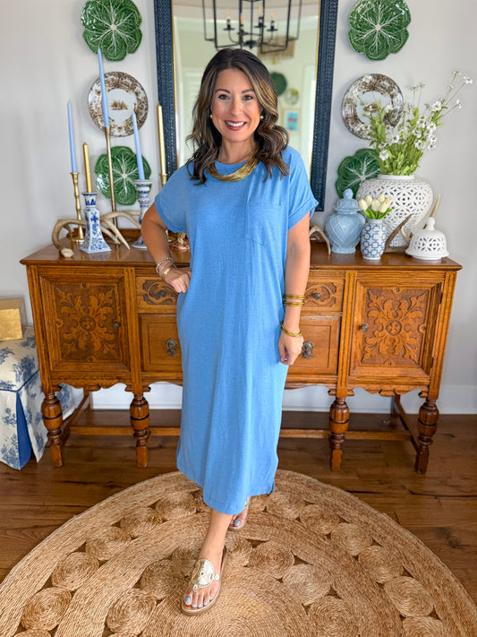 The Easy Tide Midi Dress in Ocean Blue