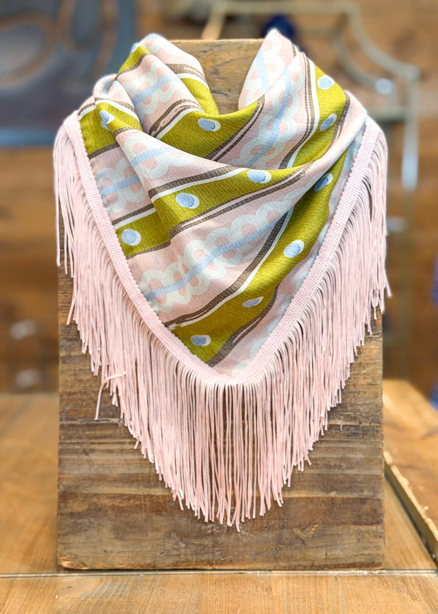 Dots & Stripes Fringe Scarf in Chartreuse & Blush
