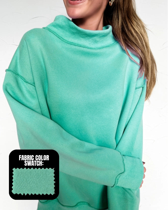 Callie Mock Neck Sweatshirt in Seafoam