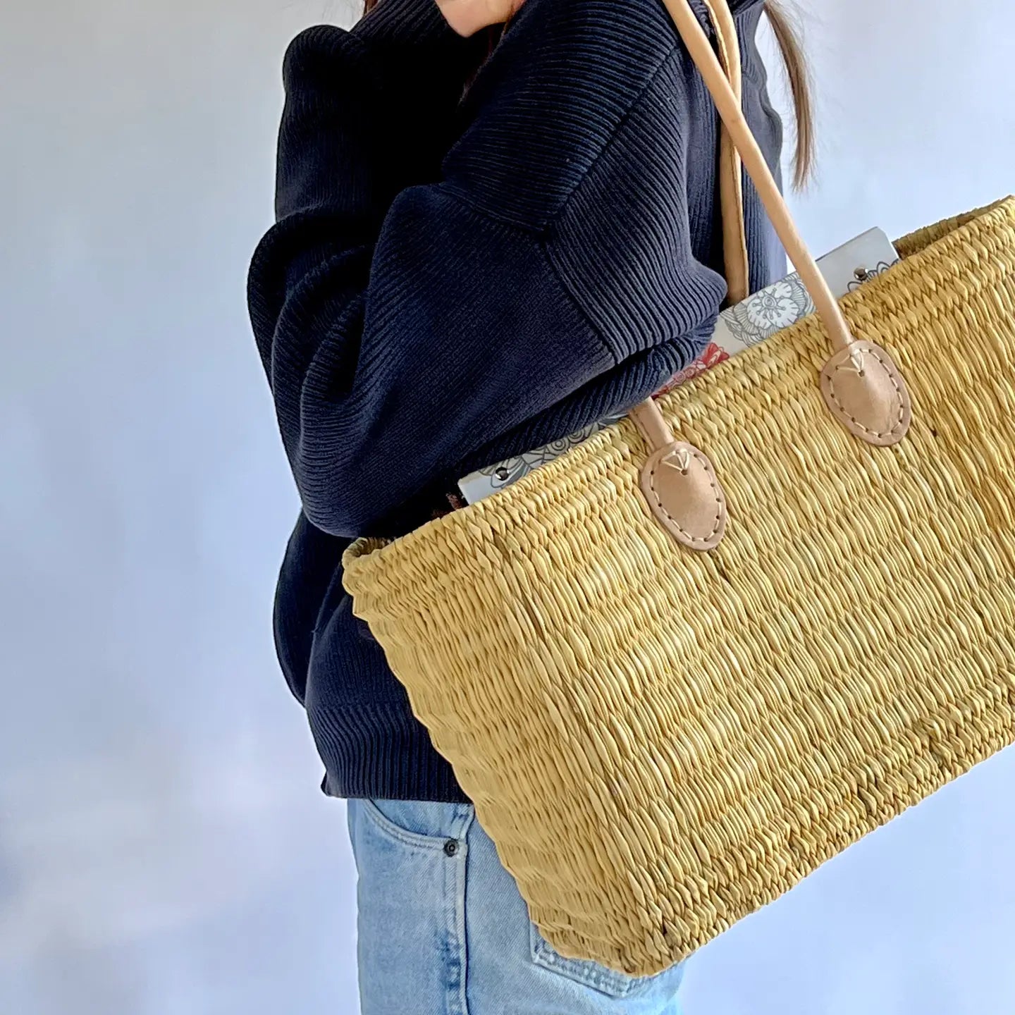 Simple Long Handled Straw Tote - Medium