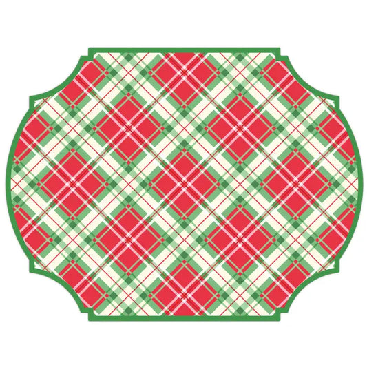 Bright Red and Green Christmas Plaid Posh Die-Cut Placemat