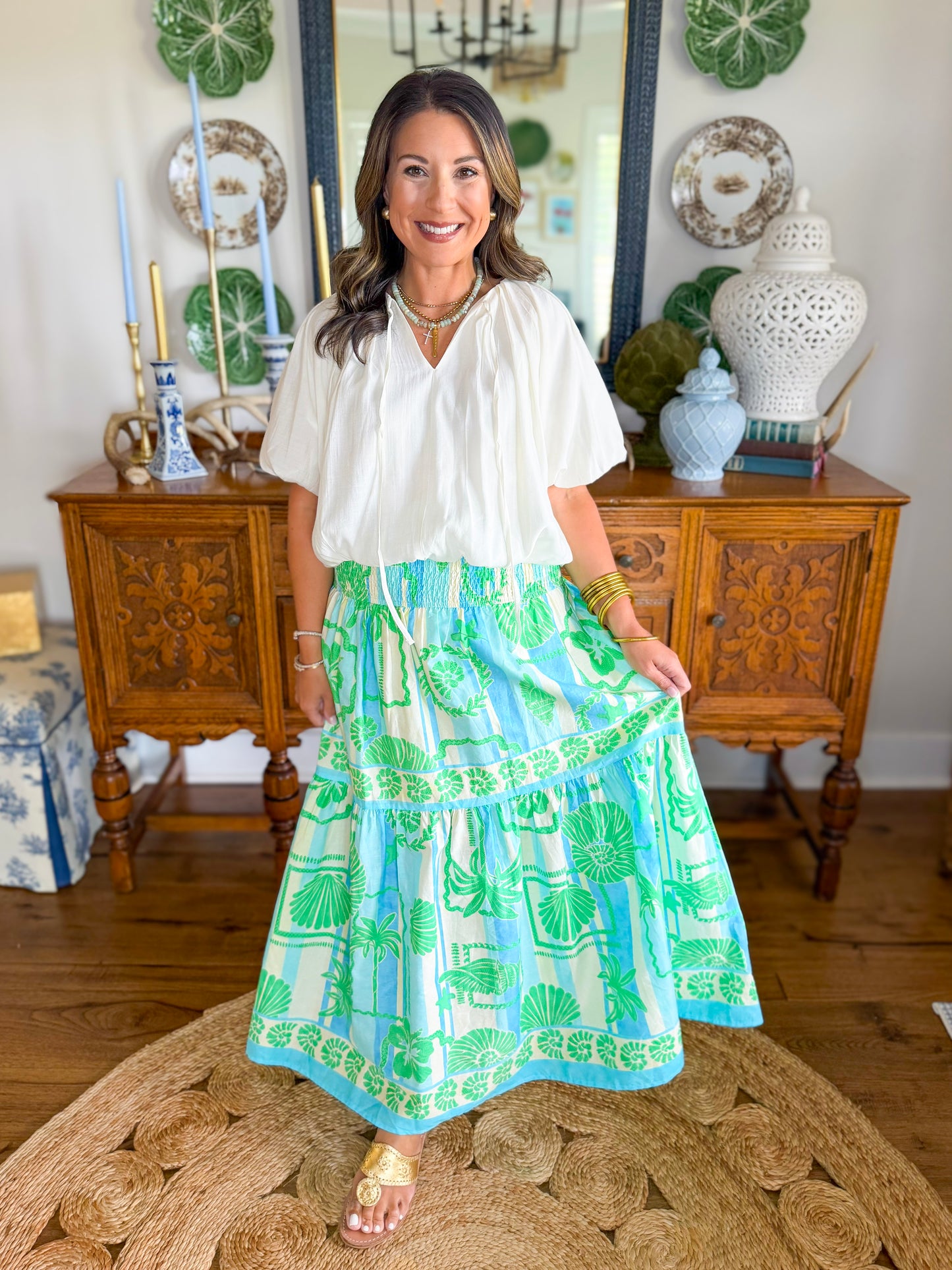 Karlie | Sea Shell Smock Tier Maxi Skirt
