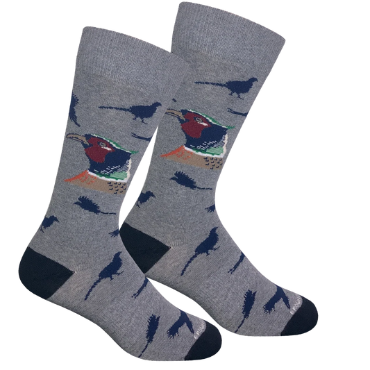 Brown Dog | Pheasant Head Crew Socks in Light Grey