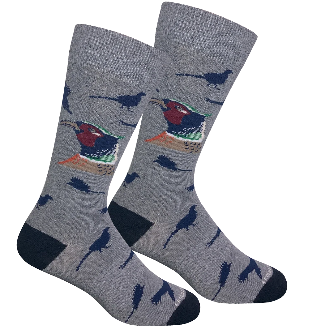 Brown Dog | Pheasant Head Crew Socks in Light Grey