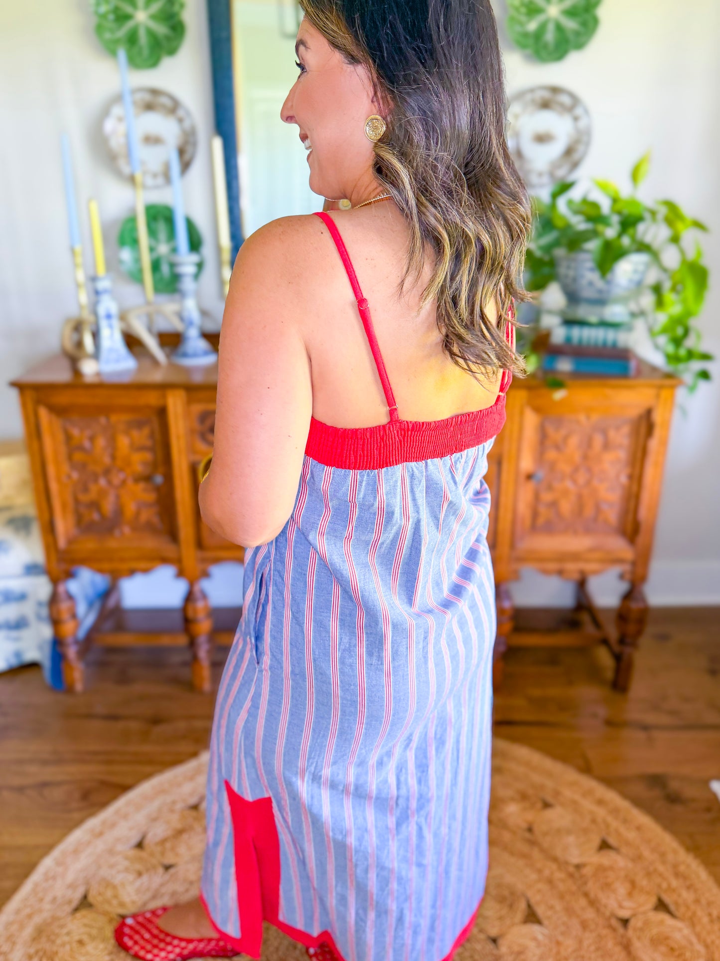 Coastal Chambray Stripe Maxi Dress