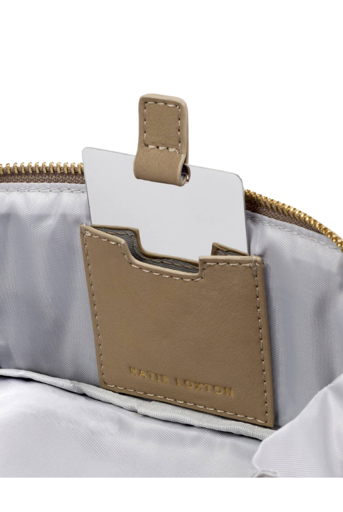 Katie Loxton | Fold-Out Suedette Mirror Makeup Bag in Taupe
