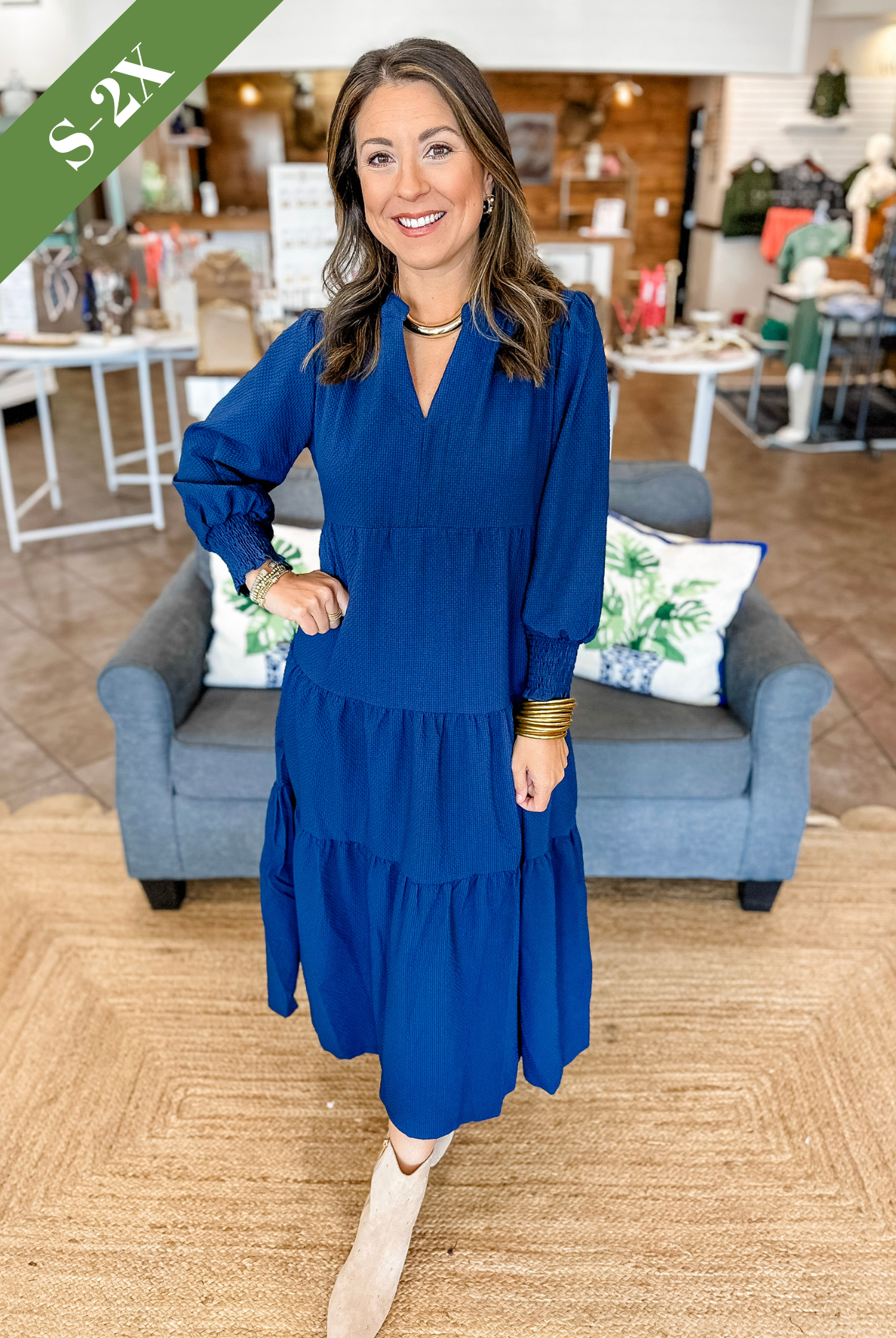 The Lennon Tiered Midi Dress in Navy