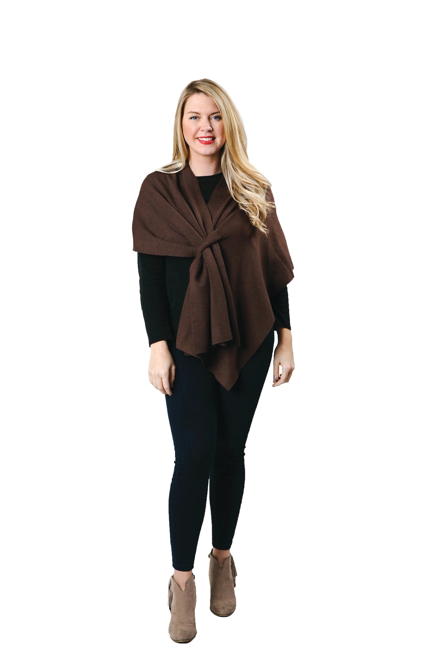 Katie Knit Keyhole Wrap in Brown