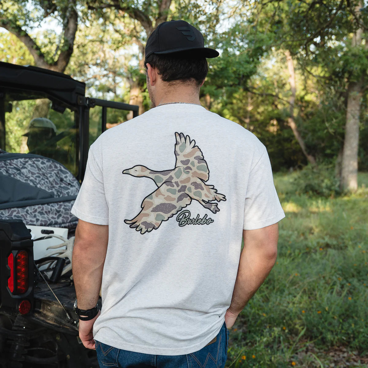 Burlebo Short Sleeve Tee - Flying Pintail Camo Duck in Oatmeal