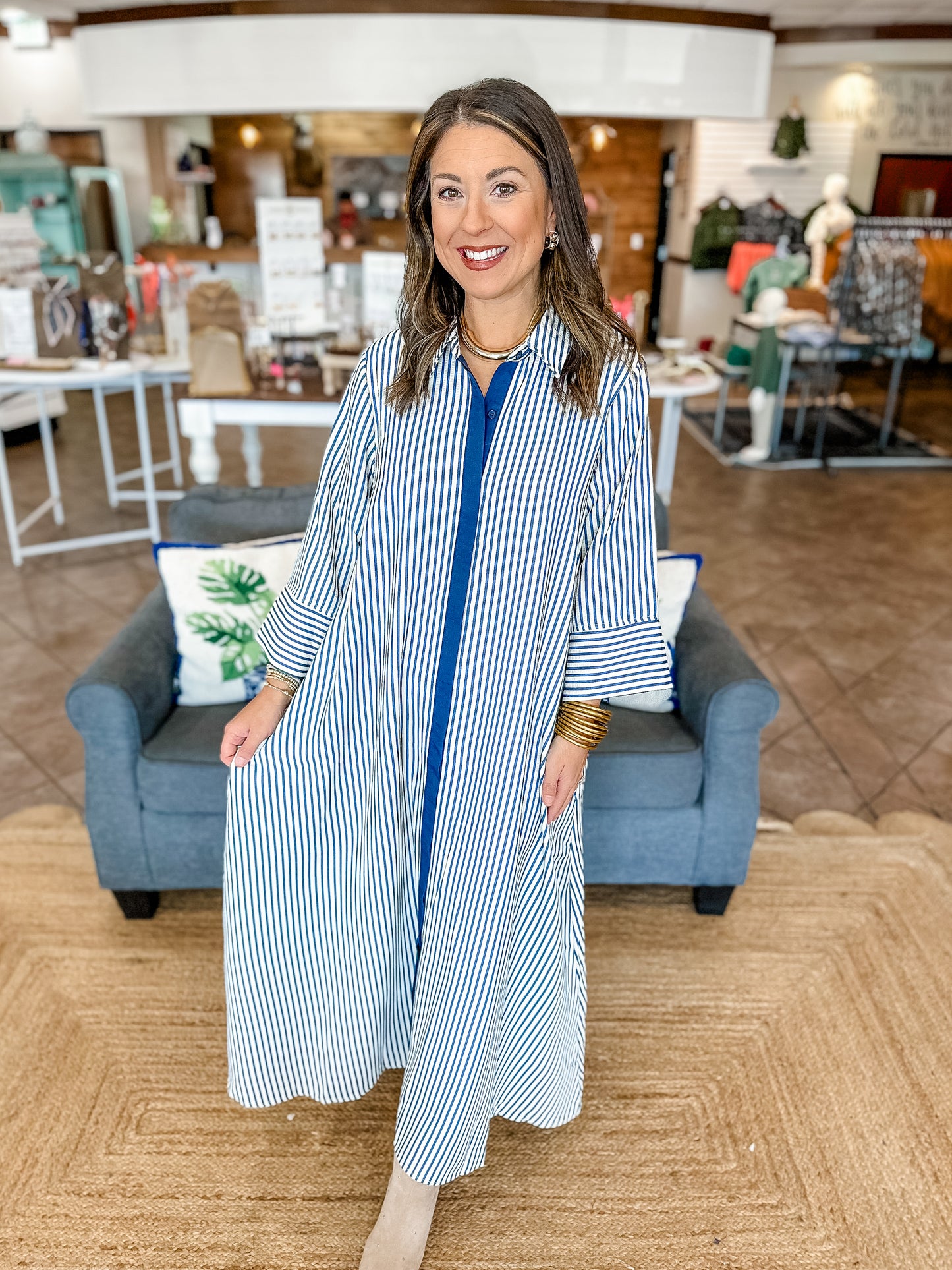 Autumn Lines Maxi Dress in Navy