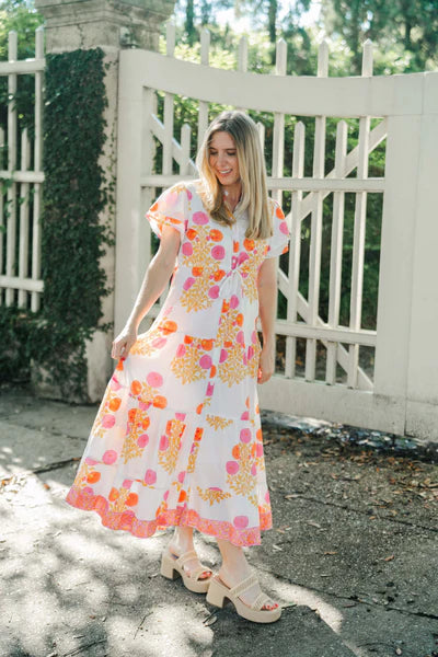 Victoria Dunn Magnolia Flutter Dress in Tangerine