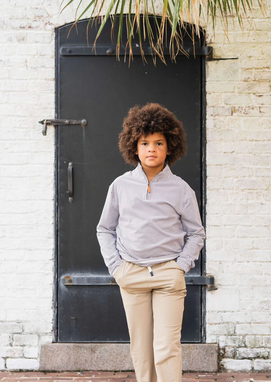 SBC Collins Boys Quarter Zip Khaki Stripe