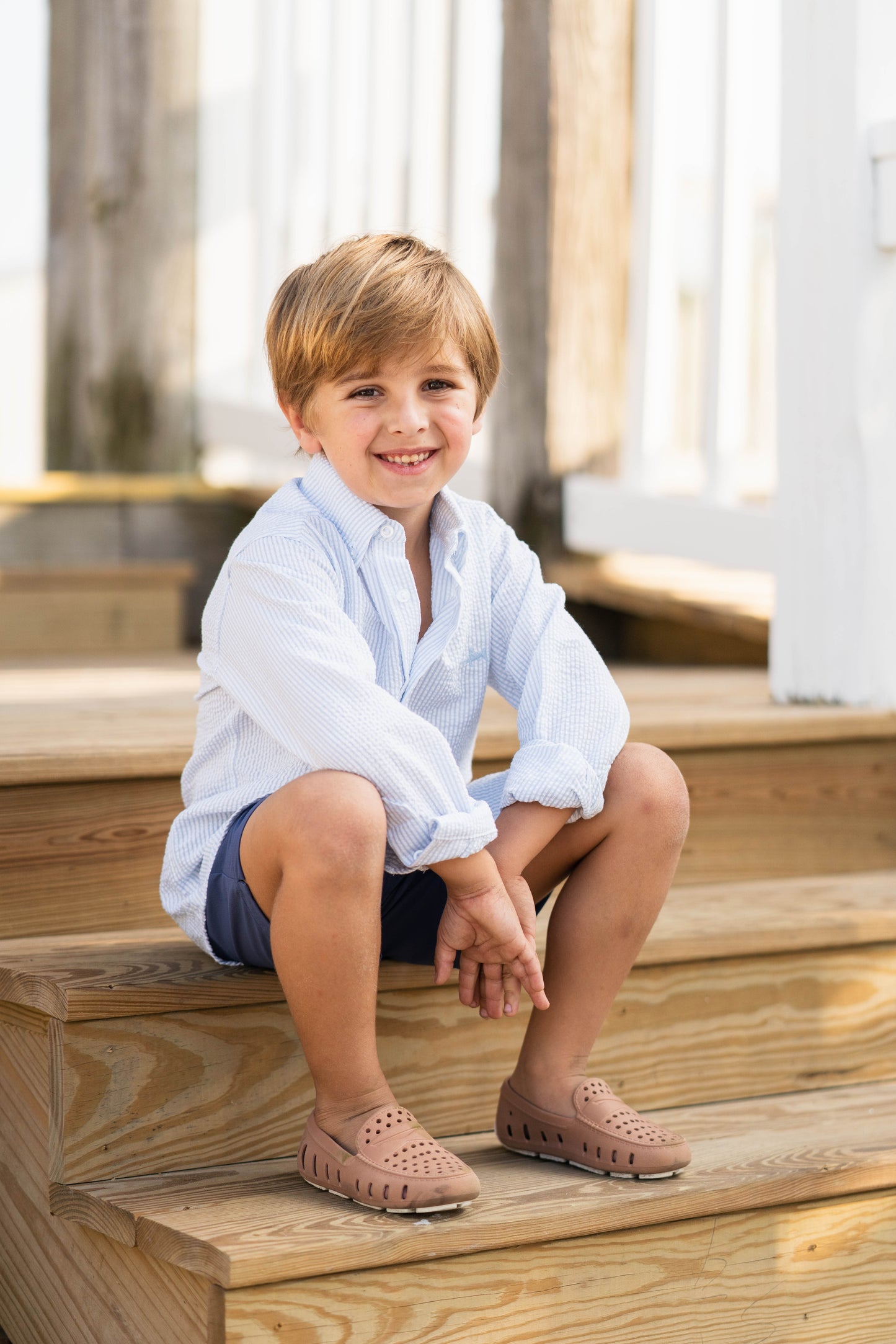 Saltwater Boys Carter Oxford Shirt in Light Blue Seersucker