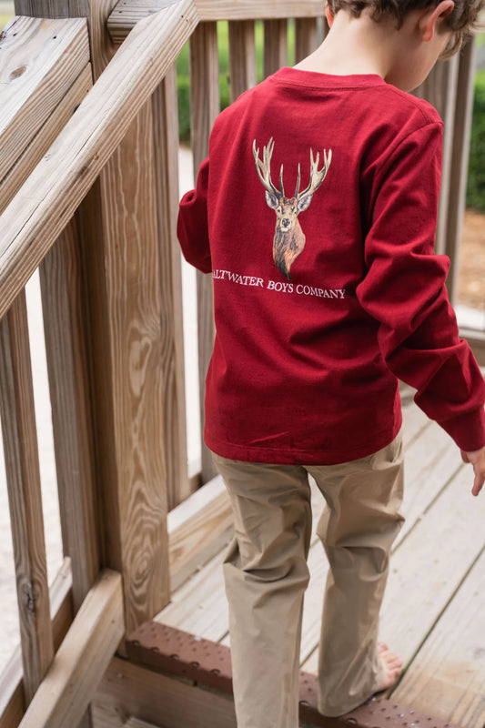 Deer Head Boys Graphic Tee LS Maroon
