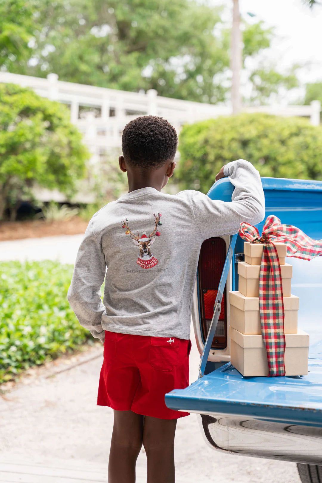 SBC Christmas Ornament Deer Boys Graphic Tee LS Grey