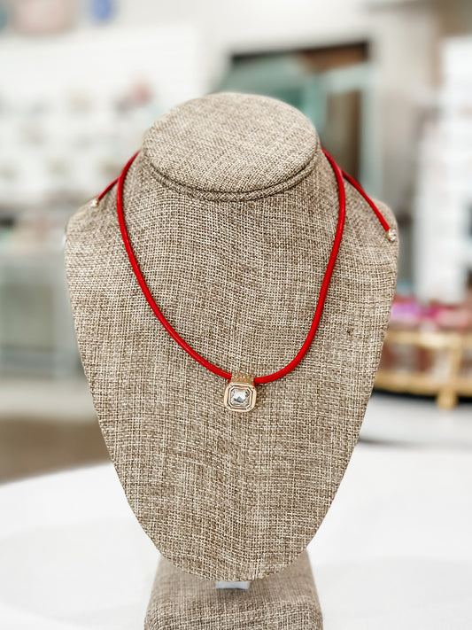 Leather Cord Necklace in Red