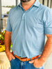 Southern Point Hinton Stripe Performance Polo in Mallard Blue/Mountain Spring