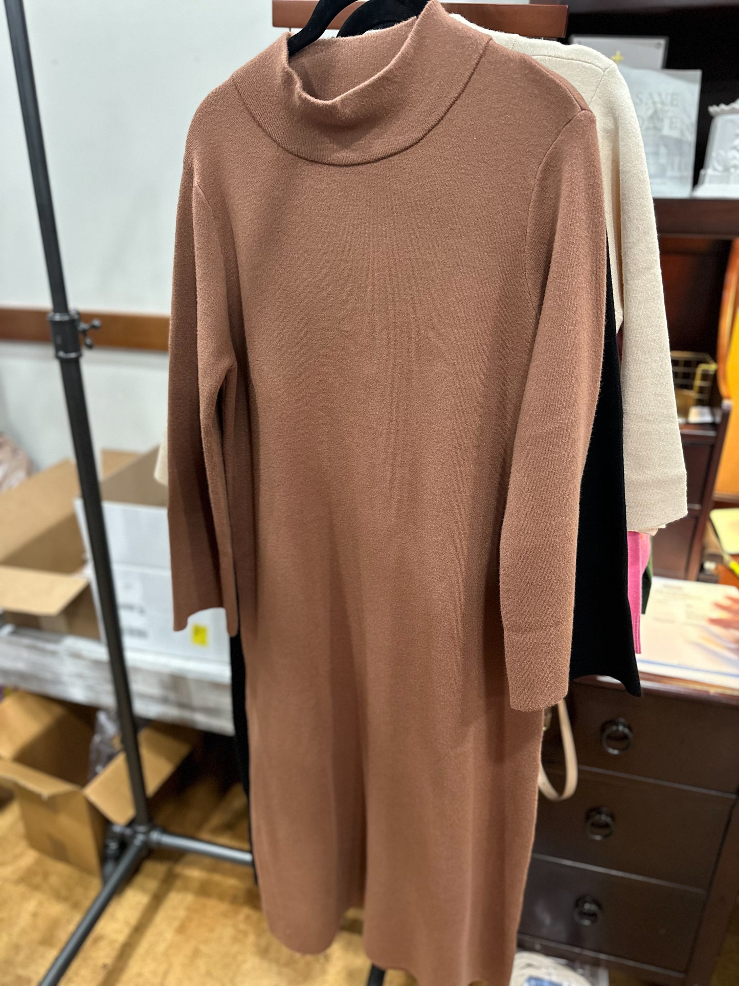 Winter Warmth Midi Dress in Mocha